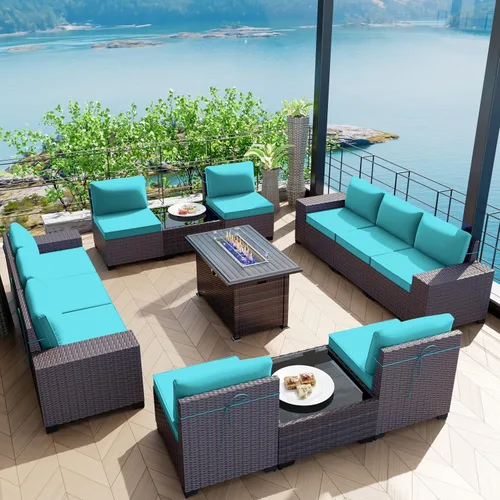 Vista 15 de Kullavik - Juego de muebles para exterior de 6 piezas con sofá modular de ratán de polietileno, color negro