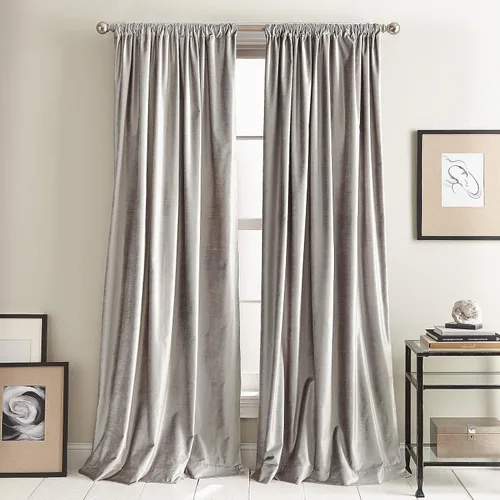 Vista 9 de Cortinas DKNY Modernas con Nudos de Terciopelo Forrado, Paneles Pares, 108", Carbón Gris antracita