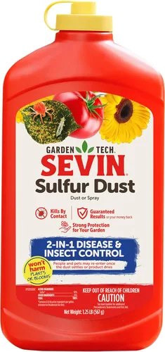 Vista 14 de Sevin 100547227 Polvo de azufre 1.25 libras, etiqueta blanca Control 2 en 1 de enfermedades e insectos, polvo o aerosol, para rosas, cítricos