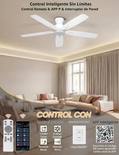 Vista 3 de Ohniyou Ventilador de techo de perfil bajo de 52 pulgadas, sin luz, para Blanco