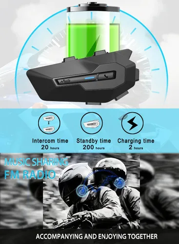 Vista 5 de MAXTO Auriculares Bluetooth X2 para motocicleta con intercambio de música, sistemas de comunicación de casco de 2 conductores de 1000 M, sonido
