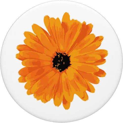 Vista 3 de Parte superior gráfica de flores de caléndula naranja. PopSockets intercambiables PopGrip
