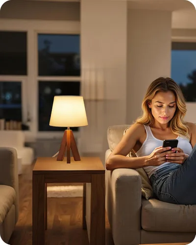 Vista 7 de Juego de 2 lámparas de mesa trípode pequeñas, lámpara moderna de mesita de noche con pantalla de tela, luz de escritorio de madera estilo bohemio