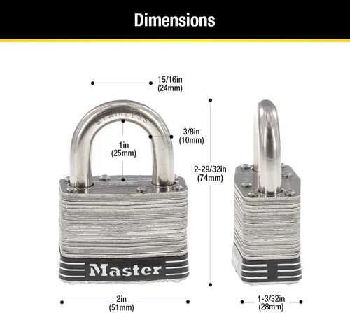 Vista 6 de Master Lock 5SSKAD - Candado de acero inoxidable para exteriores con llave, 1 paquete