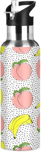 Vista 8 de BPA-Free Sport Water Bottle Insulated 32 Oz, Insulated Water Bottle for Gym Outdoor Travel School, Peaches Bananas Polka Dot