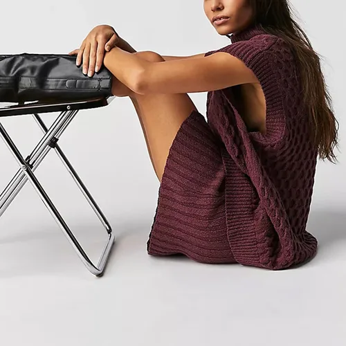 Vista 3 de Muineobuka Conjunto de 2 piezas para mujer, sin mangas, cuello alto, suéter de punto, chaleco sin mangas y minifalda ajustada acanalada dividida