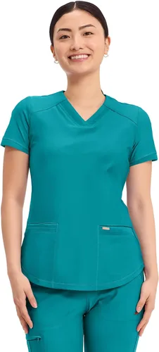 Vista 7 de Cherokee Form Blusas de Uniforme Médico para Mujeres, Blusa de Uniforme Médico de Punto Elástica con Cuello en V - CK840 Negro