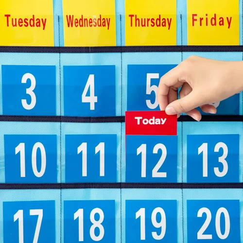 Vista 5 de Calendario mensual de bolsillo, calendario escolar, kit de calendario escolar para aula escolar recursos de aprendizaje (azul)