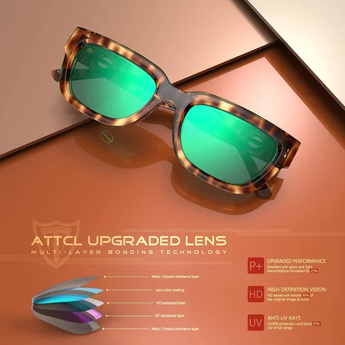Vista 5 de ATTCL Gafas de sol polarizadas para mujeres y hombres, a la moda, gafas de sol rectangulares de círculo dorado