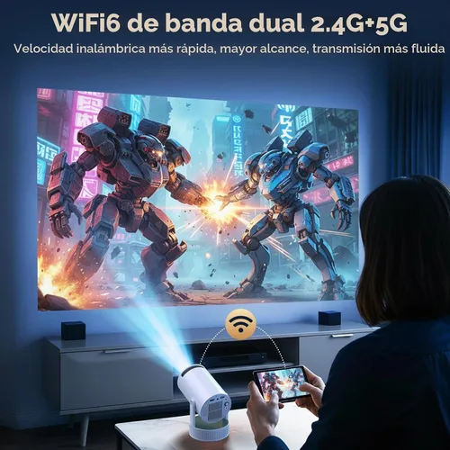 Vista 4 de Mini proyector con WiFi y Bluetooth, proyector portátil con batería incorporada, 4K compatible con Android 11.0 Proyector inteligente