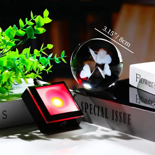 Vista 4 de Qianwei Regalos de mariposa para mujeres con bola de cristal 3D de 3.14" - 80mm, figuras de animales de cristal con láser, estatuas para decoración