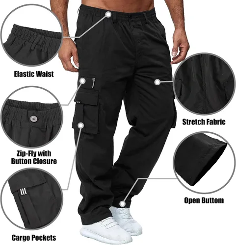 Vista 2 de Pantalón de carga para hombre al aire libre, ligero, táctico, para senderismo, jogger, ajuste clásico, bolsillos múltiples