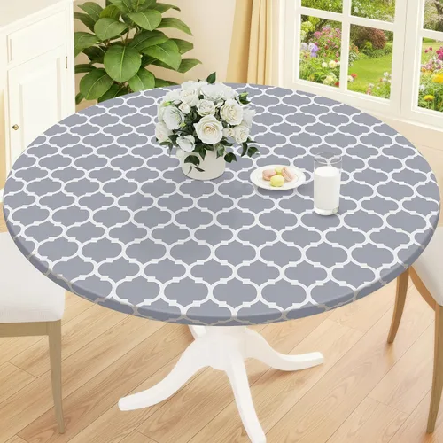 Vista 21 de Smiry Mantel redondo de pícnic, fundas de mesa elásticas impermeables para mesas de 18 a 24 pulgadas, manteles de vinilo con parte trasera