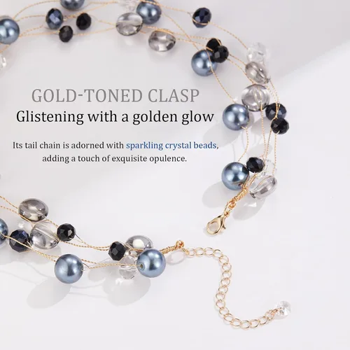 Vista 4 de Collar de perlas de oro con cuentas, collar de perlas de varias hebras, collar de cuentas de disfraces, joyería de regalo de cumpleaños para mujer