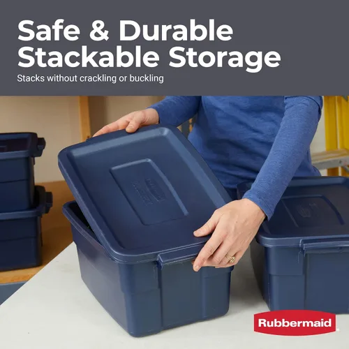 Vista 5 de Rubbermaid Roughneck Tote de 3 galones, paquete de 6, fabricado en EE.UU., índigo oscuro metálico, contenedores de almacenamiento de plástico