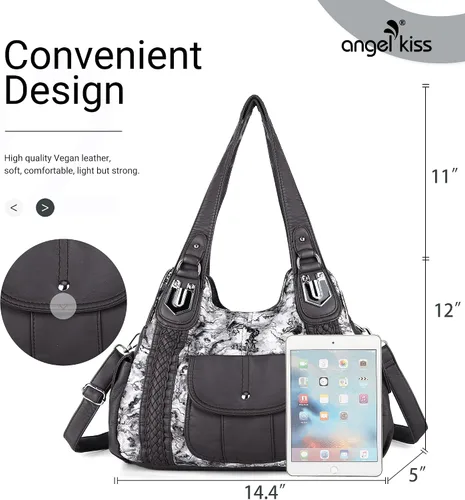 Vista 3 de Angelkiss - Bolsos y bolsos de mano para mujer, de cuero vegano lavado, bolso cruzado estilo hobo