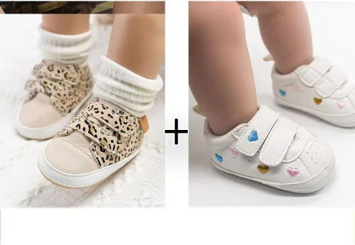 Vista 3 de eitwo 2 pares de zapatos de bebé, para niños y niñas, suela de goma antideslizante, unisex, suaves y ligeros, zapatos de cuna para primeros pasos