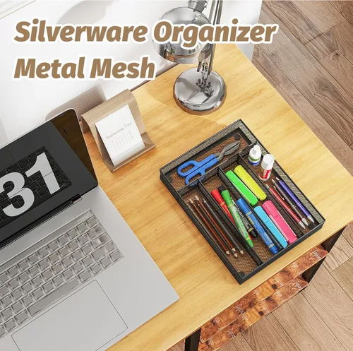 Vista 8 de Sedegn Organizador de cubiertos de malla de metal, organizador de cajones pequeños, bandeja de cubiertos para cajones de cocina, organizador de Negro