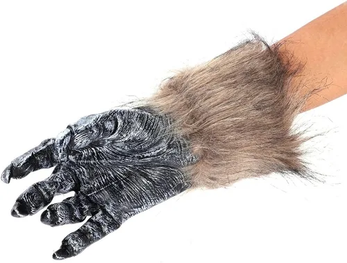 Vista 6 de Guantes de lobo de Halloween, disfraz de hombre lobo, garra de pata, manos peludas, mitones espeluznantes, animales, cosplay, decoración cálida