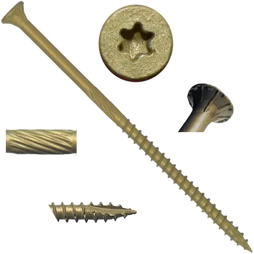 Vista 285 de 8 x 1 revestimiento exterior recubierto de bronce, tornillo de madera multiusos compatible con ACQ, cabeza plana Torx/Star Drive de 1 libra, 288