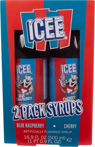 Vista 6 de ICEE Slushie Snow Cono Machine Bundle. Auténtica máquina de afeitar de hielo ICEE para encimera casera, paquete de 2 jarabes ICEE y 20 vasos