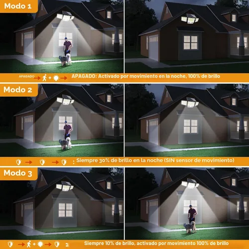 Vista 4 de Luces solares con sensor de movimiento para exteriores impermeables - 3000LM Luces solares de seguridad al aire libre 270° Iluminación IP65 Luz