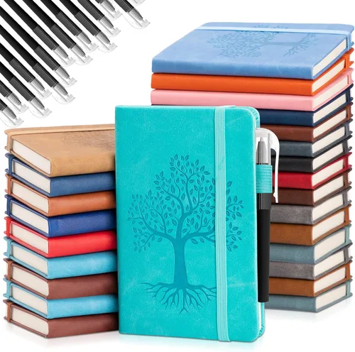 Vista 10 de Estune Tree Cuadernos Pequeños de Cuero con Soporte para Bolígrafo, Cuadernos de Bolsillo de Tapa Dura, Cuadernos Temáticos Bonitos con Rayas