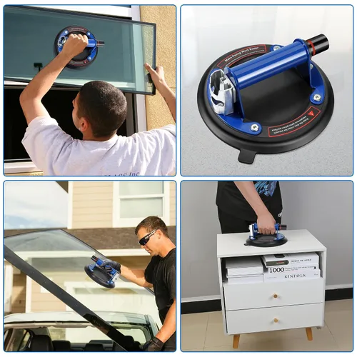 Vista 6 de Paquete de 2 ventosas de vidrio, ventosas de vidrio al vacío de 8 pulgadas con mango de metal para levantar vidrio grande, elevador de panel de mano