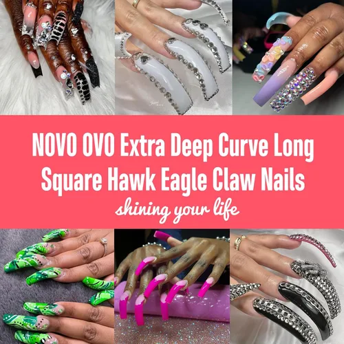 Vista 6 de NOVO OVO Halloween 500 piezas Puntas de uñas postizas curvas Hawk transparentes extra súper extremas de curva profunda y media, puntas de garra