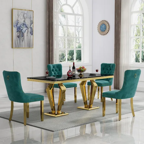 Vista 73 de HomVent - Juego de mesa de comedor de mármol sintético de 68 pulgadas con 4 sillas de terciopelo para cocina Modern Rectangular Faux Marble