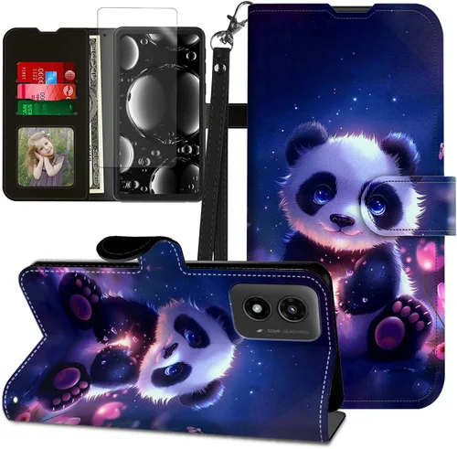 Vista 436 de Funda para Motorola Edge 2022 con protector de pantalla, soporte y tarjetero y correa para la muñeca, funda magnética para Moto Edge 2022 5G UW Lobo