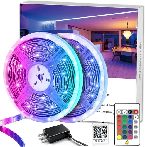 Vista 11 de DAYBETTER - Tiras de luces LED de 110 pies, tiras de iluminación inteligentes con control remoto de aplicación, luces RGB que cambian