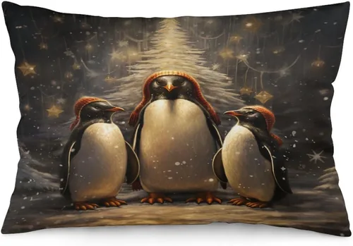 Vista 28 de Fundas de almohada con diseño de pingüinos de Navidad de 12 x 20 pulgadas, diseño de pingüinos en acuarela de Navidad, fundas de almohada