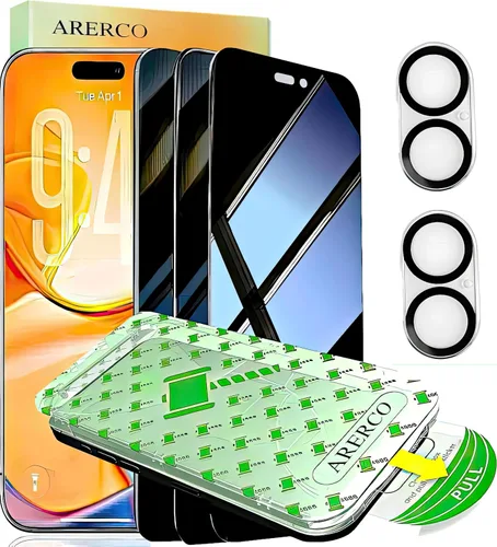 Vista 9 de Paquete de 3 protectores de pantalla de privacidad para iPhone 16 Pro + 2 fundas para lentes