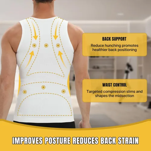 Vista 3 de Camiseta de compresión para hombre, camiseta sin mangas adelgazante, camisetas de ginecomastia, faja moldeadora de control de abdomen, chaleco