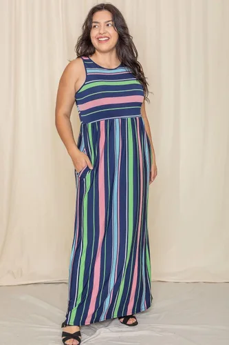 Vista 8 de Eloges - Vestido largo sin mangas con múltiples rayas para mujer S-3X Plus