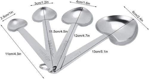Vista 3 de Cucharas medidoras, Cucharas de medición de acero inoxidable en forma de corazón Cucharas de medición Set de Cucharas para Hornear