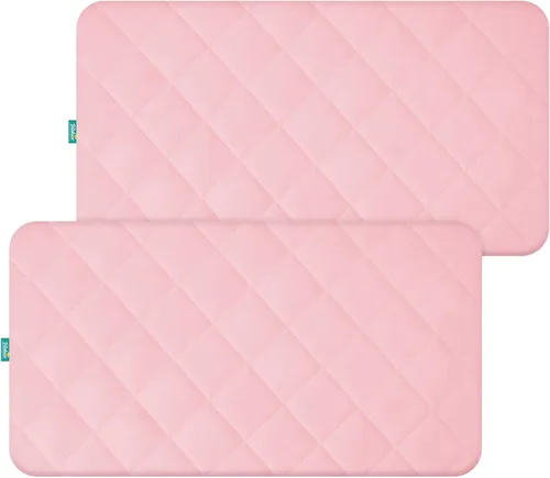 Vista 8 de Pack and Play - Juego de 2 fundas protectoras de colchón impermeables Quilted 39”x27” Noiseless Compatible with Graco Pack n Play & Dream On Me &
