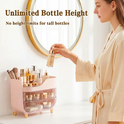Vista 5 de Organizador de maquillaje para tocador con cajones grandes y suaves, organizador de cuidado de la piel extra grande para encimera de baño y tocador