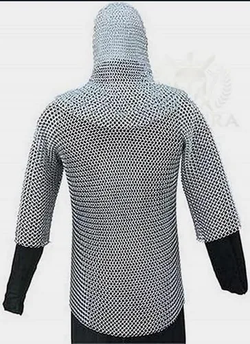 Vista 2 de Camisa de malla de aluminio a tope con Coif Armadura medieval de Habergeon de correo de cadena de aluminio
