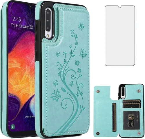 Vista 13 de Funda de teléfono para Samsung Galaxy A50 con protector de pantalla de vidrio templado y tarjetero con soporte para tarjetero, accesorios de cuero