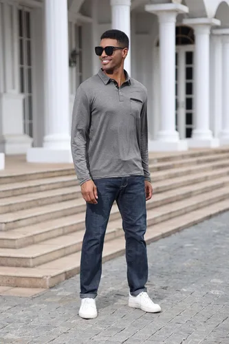 Vista 6 de Polo de algodón clásico de manga larga con botones térmicos y bolsillo para hombre