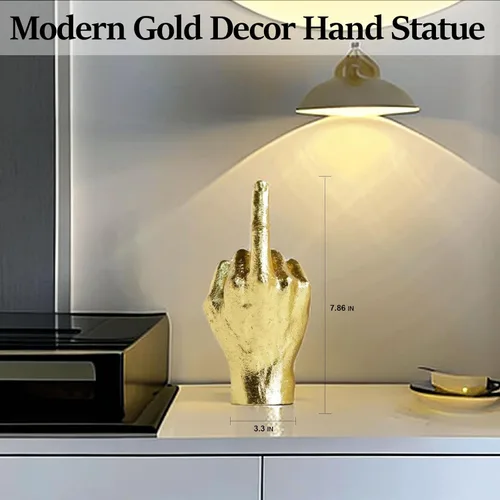 Vista 4 de DECOUE Gold Decor - Estatua de dedo de escultura de mano de gesto de resina - Decoración clásica para el hogar y escritorio - Dedo medio