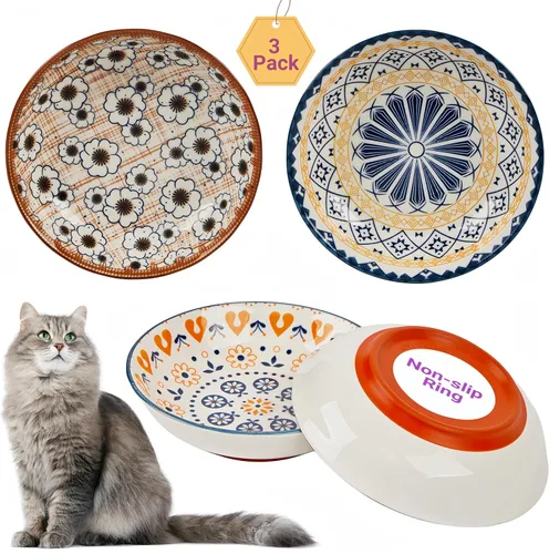 Vista 8 de Paquete de 3 cuencos antideslizantes para gatos, cuencos de cerámica para gatos que no se derraman, juego de platos de 5.5 pulgadas para gatos