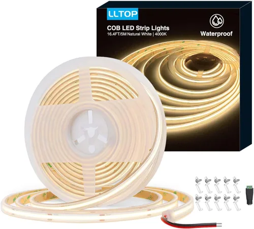 Vista 8 de LLTOP Tira de luces LED COB Impermeable IP67 DC24v Luz blanca del día 6000K 5m/16.4 pies Alto CRI 92Ra+ Tira de luces LED para exteriores Cortada
