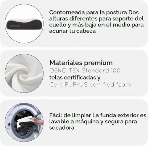 Vista 5 de pillosophy SleepTheory - Almohada • Forma de contorno • Soporte cervical para el cuello • Núcleo de espuma viscoelástica • Funda exterior lavable •