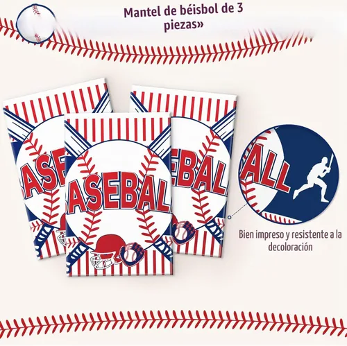 Vista 3 de Miucat Mantel de béisbol de 3 piezas, mantel de mesa y decoración de fiesta, mantel de plástico desechable, rectangular para juegos de béisbol
