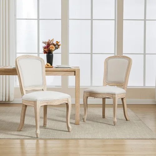 Vista 34 de Kmax Sillas de comedor estilo granja, patas de madera marrón, elegantes sillas de cocina copetudas, sillas de dormitorio francesas desgastadas