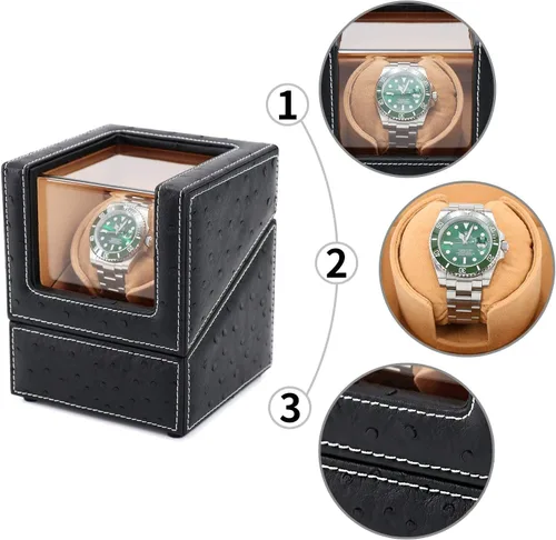 Vista 4 de Bobinadora automática de reloj individual para Rolex y otros relojes de lujo, enrollador automático con motor silencioso, exterior de cuero