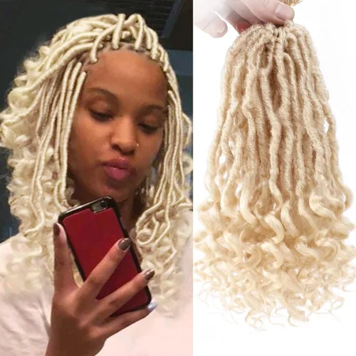 Vista 23 de Leeven 7 Paquetes Cabello Crochet Faux Locs con Puntas Rizadas 10 Pulgadas Pre-enrollado Goddess Locs Trenzas Crochet Cabello 84 Hebras Negro